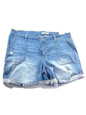 Redy Womens Mid-Rise Distressed Denim Shorts With Rolled Cuffs 22W Ultra Comfort